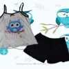 Pijama azul de tiritas, diseño de buho. Talla L