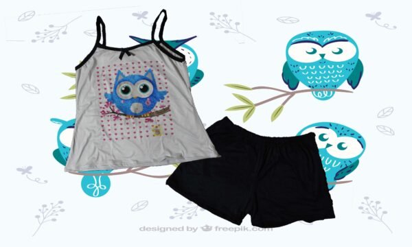 Pijama azul de tiritas, diseño de buho. Talla L